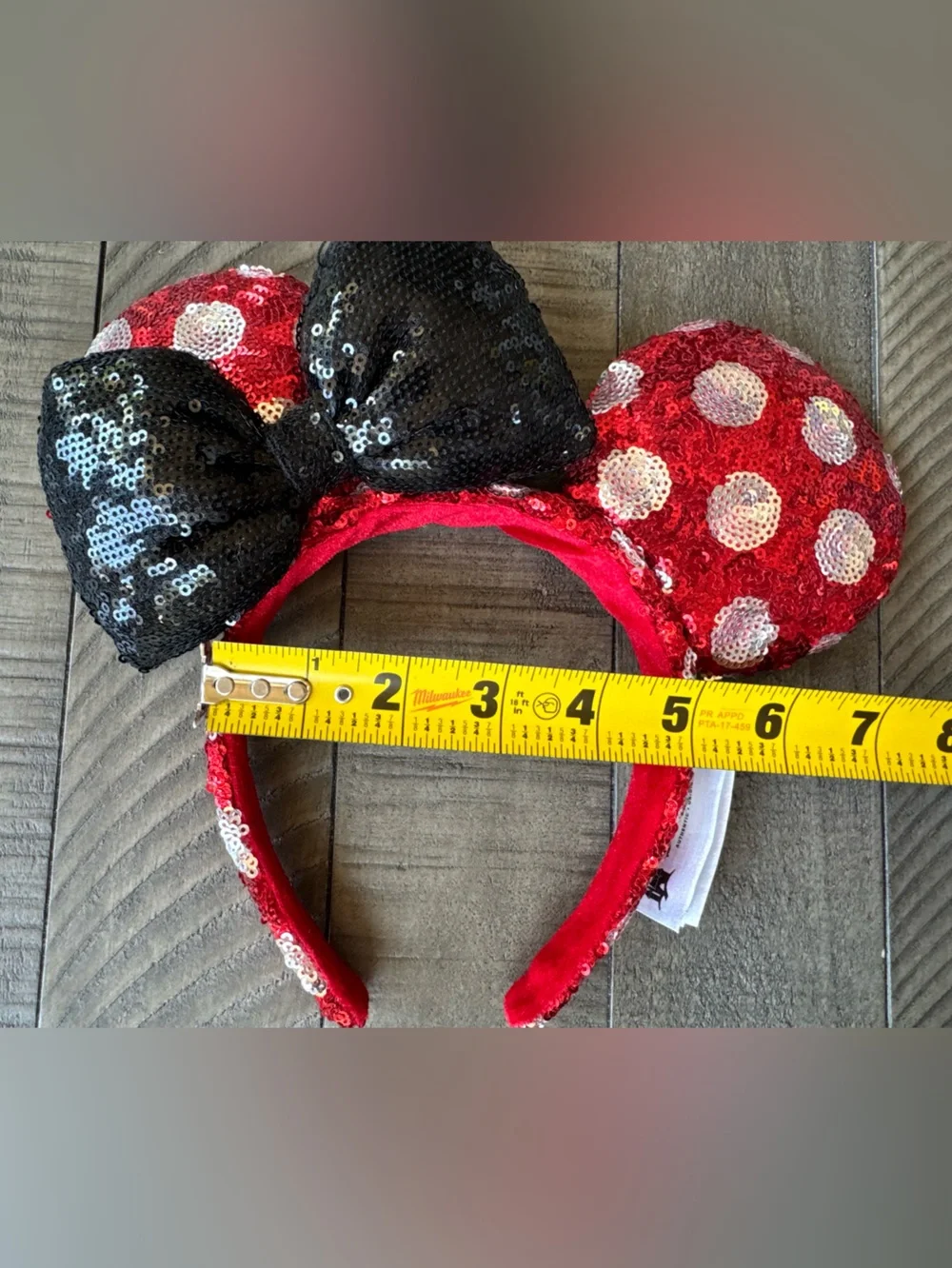 Disney Parks Minnie Mouse Ears Headband Red/White/Black Sequin Minnie Ears